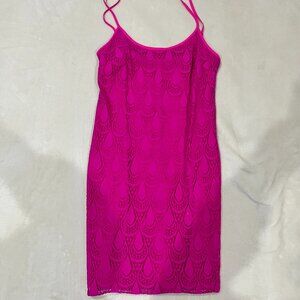 Lilly Pulitzer Dellaria Paisley Drop Knit Lace Dress Hot Pink Magenta S